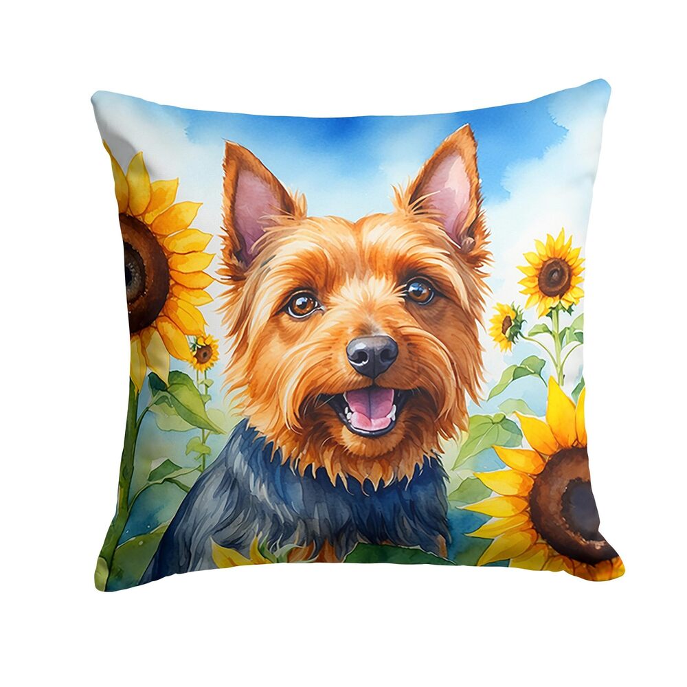 5228 in Sunflowers Throw Pillow, 18Hx18W, Australian Terrier 6015